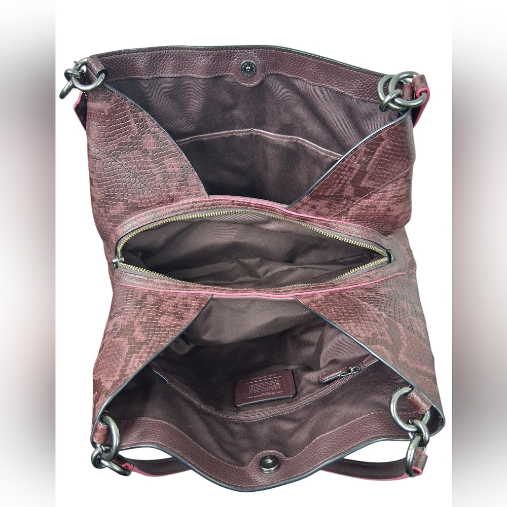 Coach Lexy Python Embossed Shoulder Maroon Leathe… - image 3